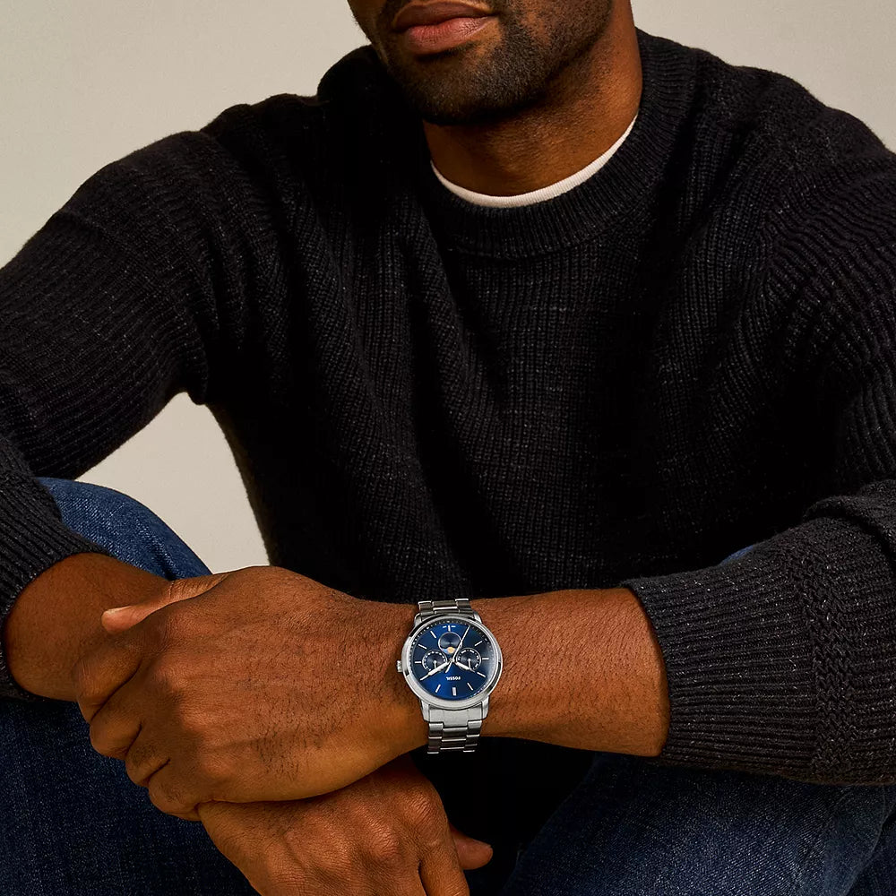 Fossil Neutra Men's 42mm Silver-Tone Bracelet Watch - Blue Dial