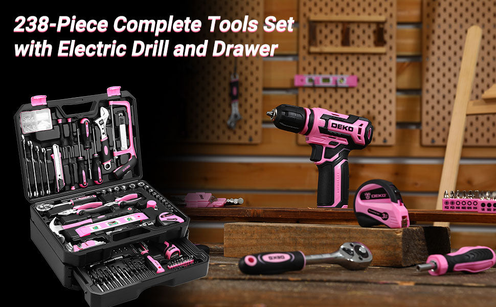 DEKO Home Mechanic Toolbox with 12V Cordless Drill Set