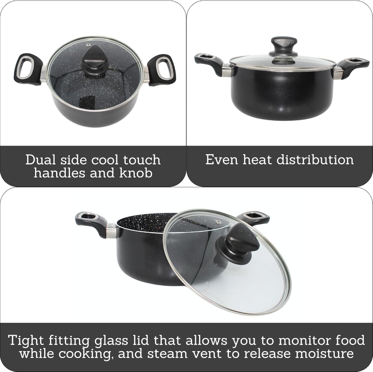 Imusa GAU/24037 4.8 qt Bistro Nonstick Duch Oven with Glass Lid - Black