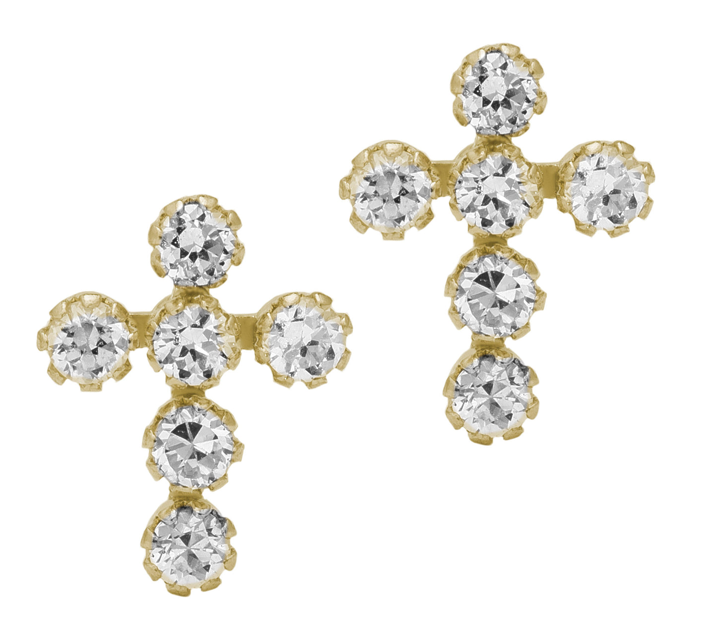 14K Gold Cubic Zirconia Cross Earrings with Threaded Post - Curacao