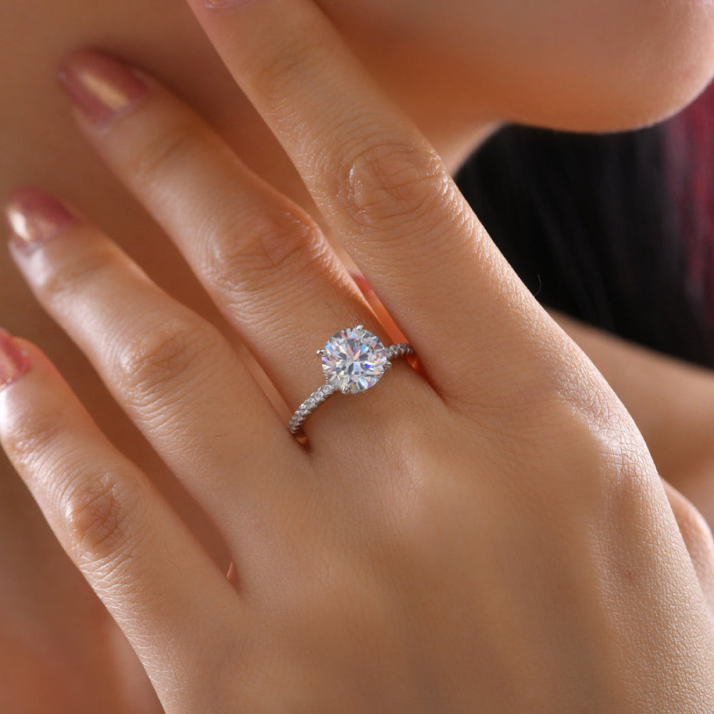 Anna Zuckerman Anastasia 07 Women's 1.5 ct. Diamond Crystalline Hidden Halo Engagement Ring in Platinum-Plating over 925 Sterling Silver - Size 9