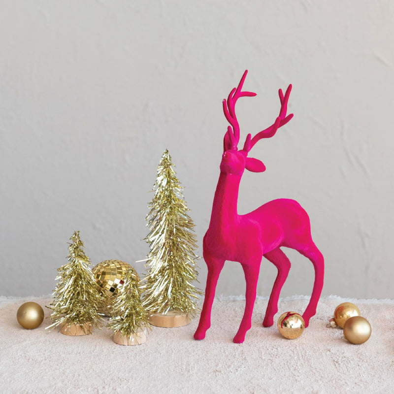 Creative Co-op Fave Flocked Standing Reindeer - Pink