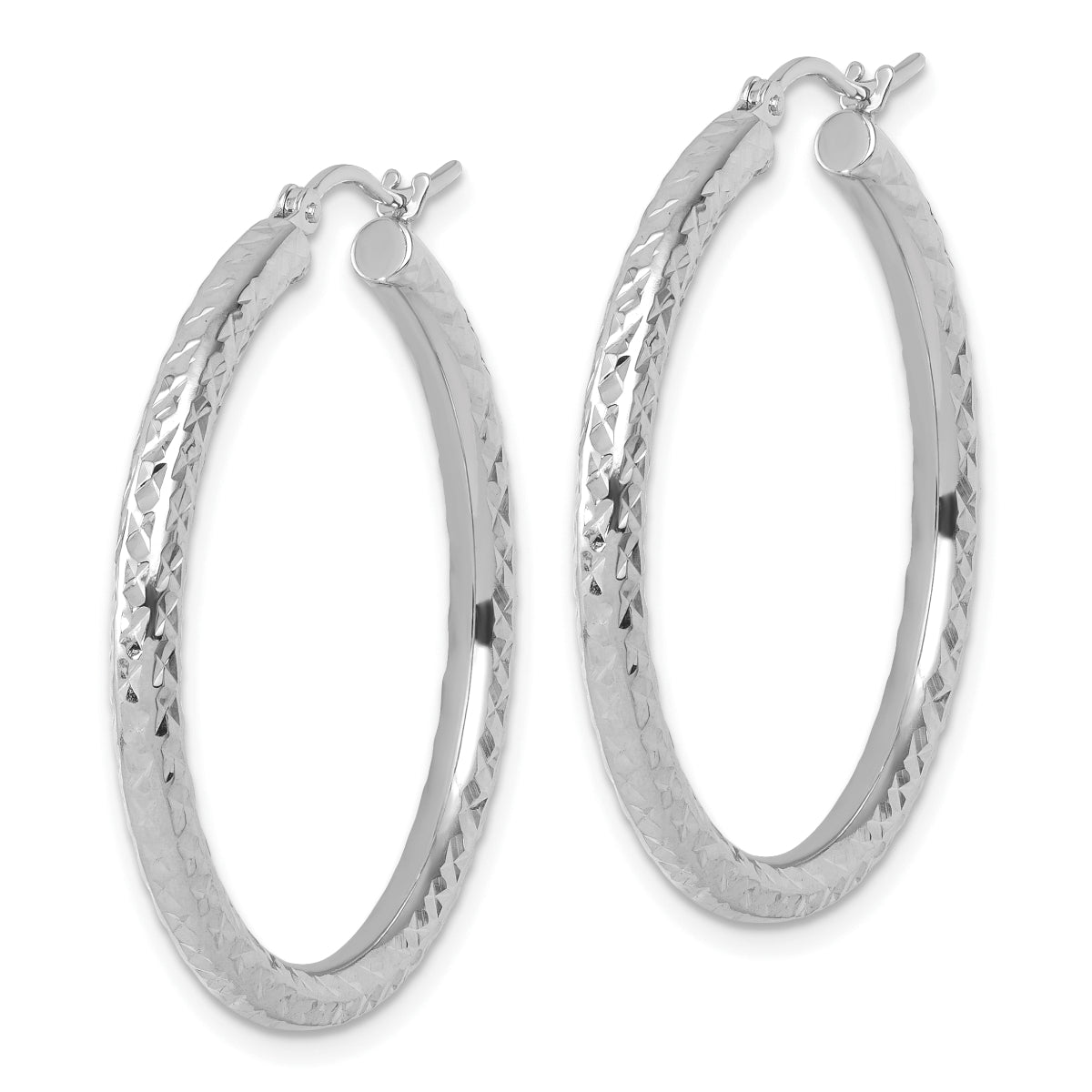 14K Leslie's Women's 3mm Diamond-Cut Hoop Earrings in Rhodium Plating-over 14K White Gold