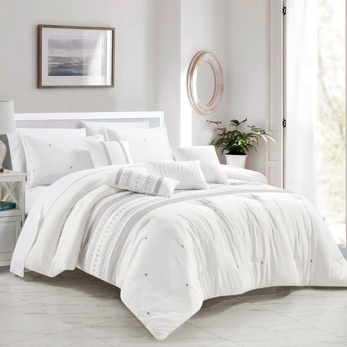 ESCA Kriti King Size Comforter Set (7- Pieces) - White