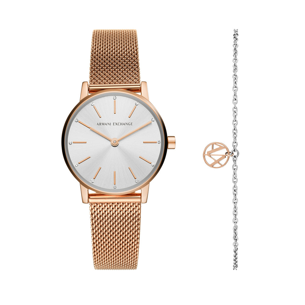 Armani Exchange Lola Women's 36mm Rose Gold-Tone Watch with Bracelet - Silver Dial