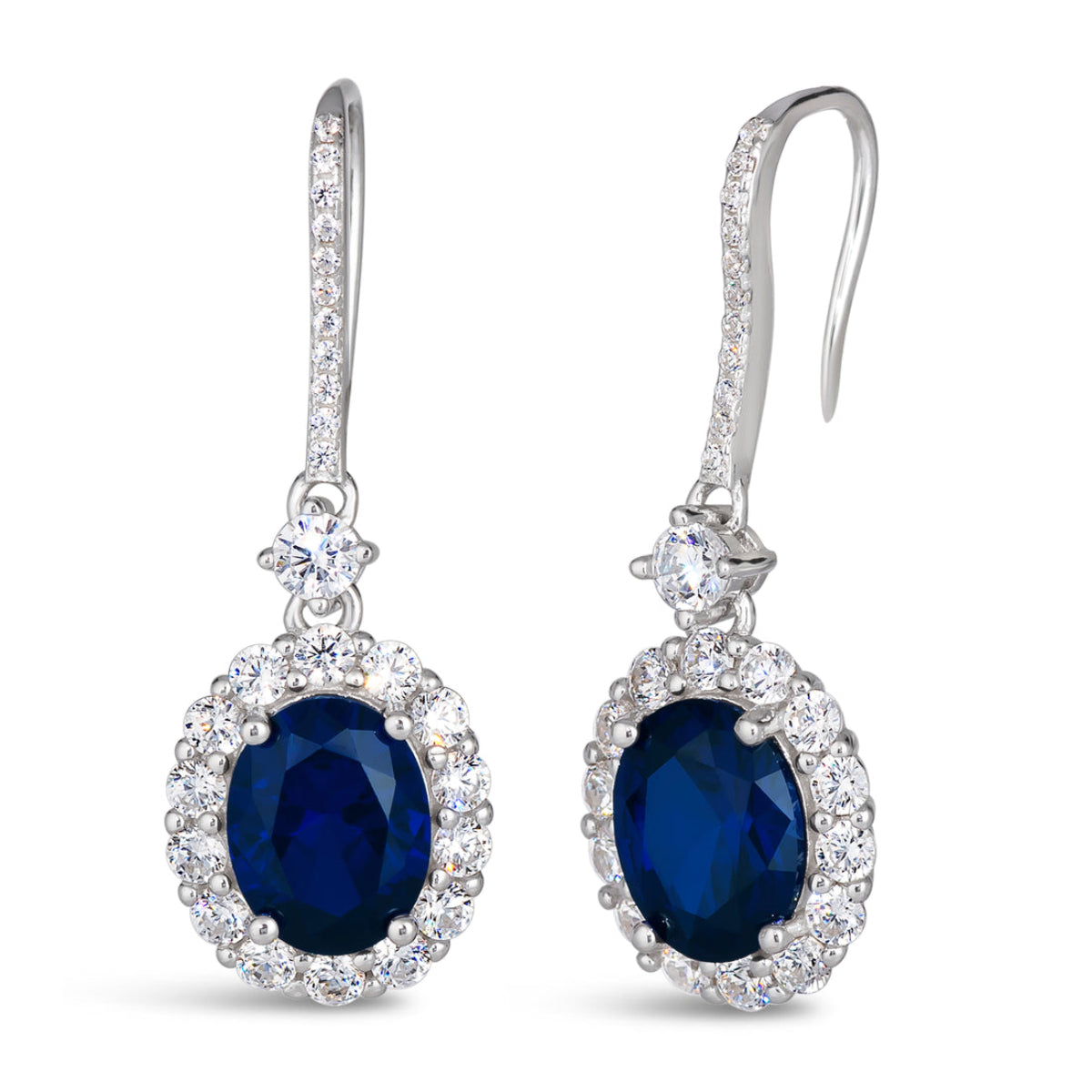 Anna Zuckerman Victoria 06 Women's 2 ct. Diamond Crystalline and 6 ct. Blue Sapphire Kennedy Dangle Earrings in Platinum-Plating over 925 Sterling Silver