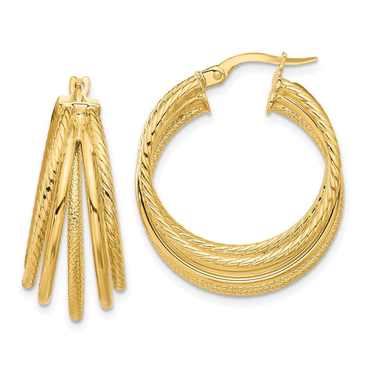 14K Leslie's Women's 11.97mm Multi Textured Hoop Earrings in 14k Yellow Gold