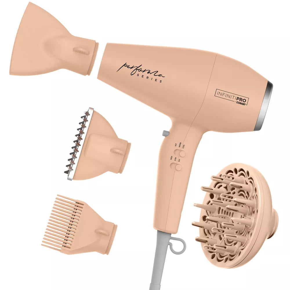 Conair InfinitiPRO Performa Series Ionic Dryer with 3 Attachments - Peach