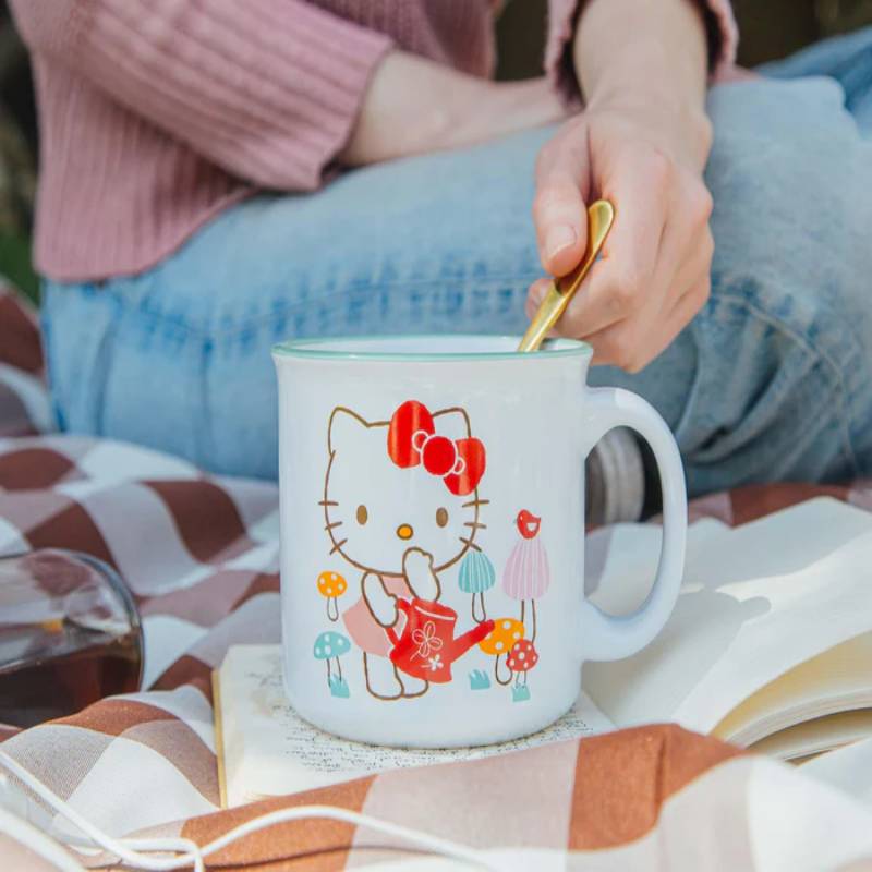 Sanrio Hello Kitty Watering Mushrooms 20 oz Ceramic Camper Mug - Multicolor