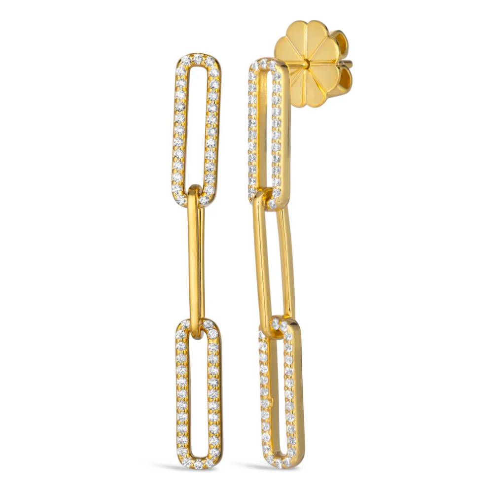 Anna Zuckerman Anastasia 19 Women's 2ct. Diamond Crystalline Paloma Paper Clip 3 Link Earrings in 925 Sterling Silver