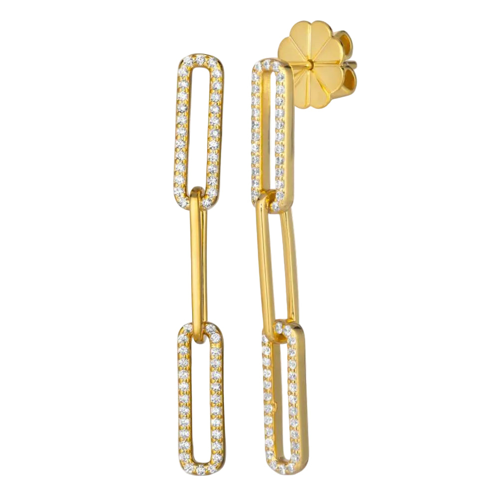 Anna Zuckerman Anastasia 19 Women's 2ct. Diamond Crystalline Paloma Paper Clip 3 Link Earrings in 925 Sterling Silver