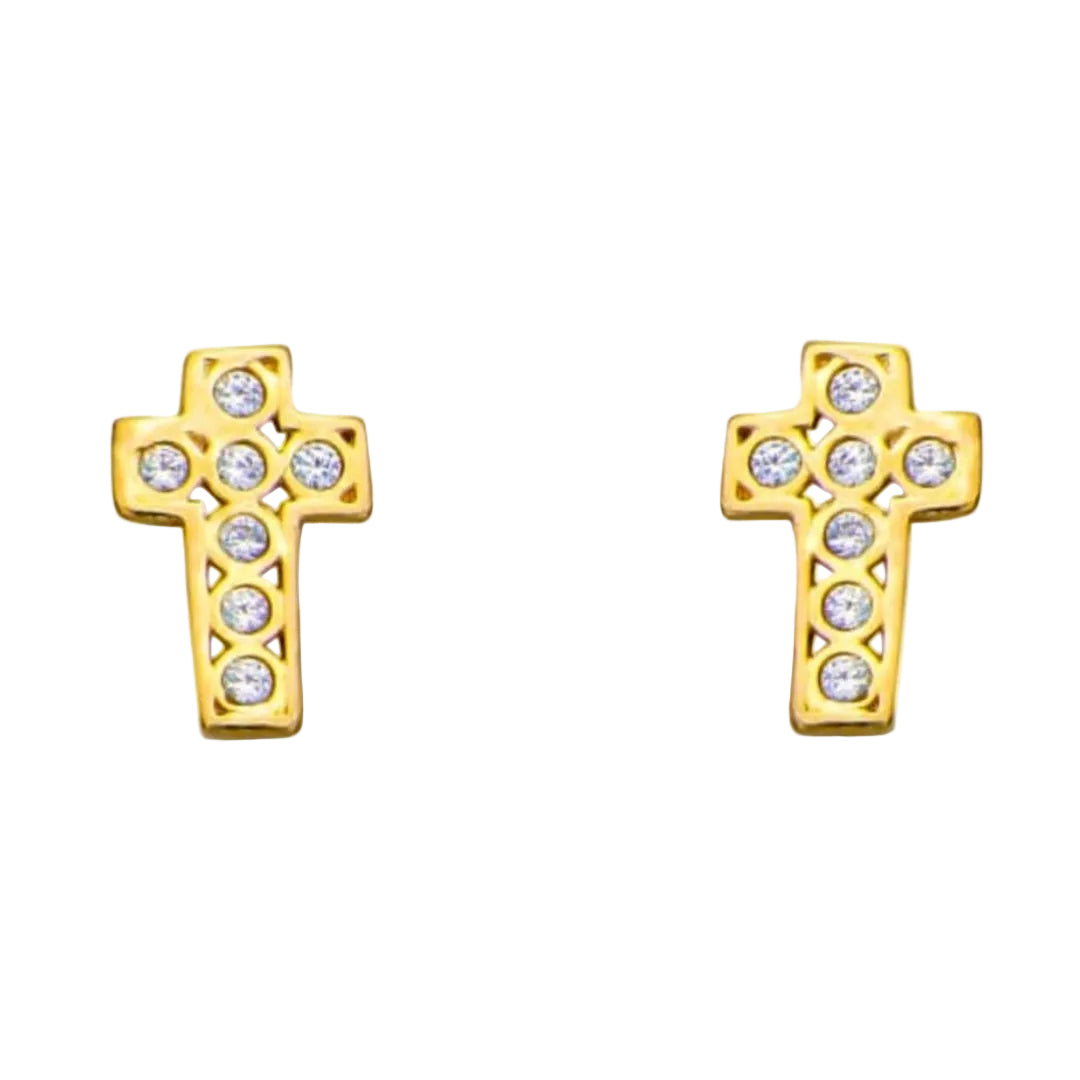 Cross Stud Earring in 14K Yellow Gold