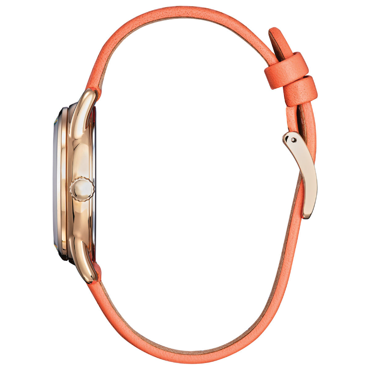 Reloj Citizen Gardening Minnie para mujer, correa naranja de 36 mm, esfera plateada