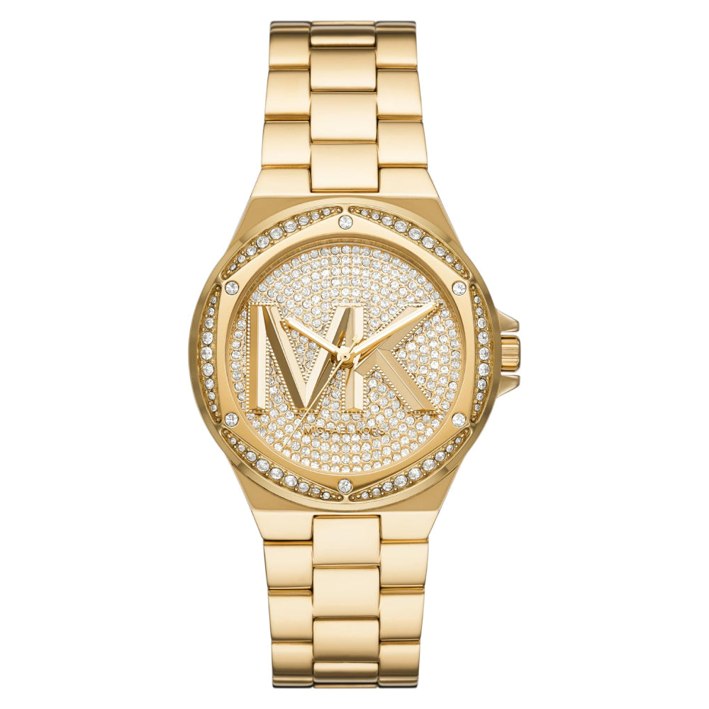 Michael Kors Lennox Pave Logo Women's 37mm Bracelet Watch - Gold-Tone