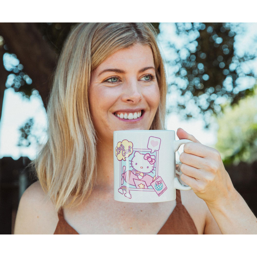 Sanrio Hello Kitty 20 oz "Let's Go" Travel Destination Ceramic Mug - White/Pink