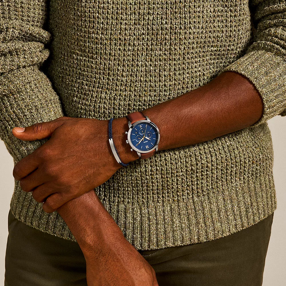 Fossil Neutra Men's 44mm Brown Strap Watch with Bracelet - Blue Dial