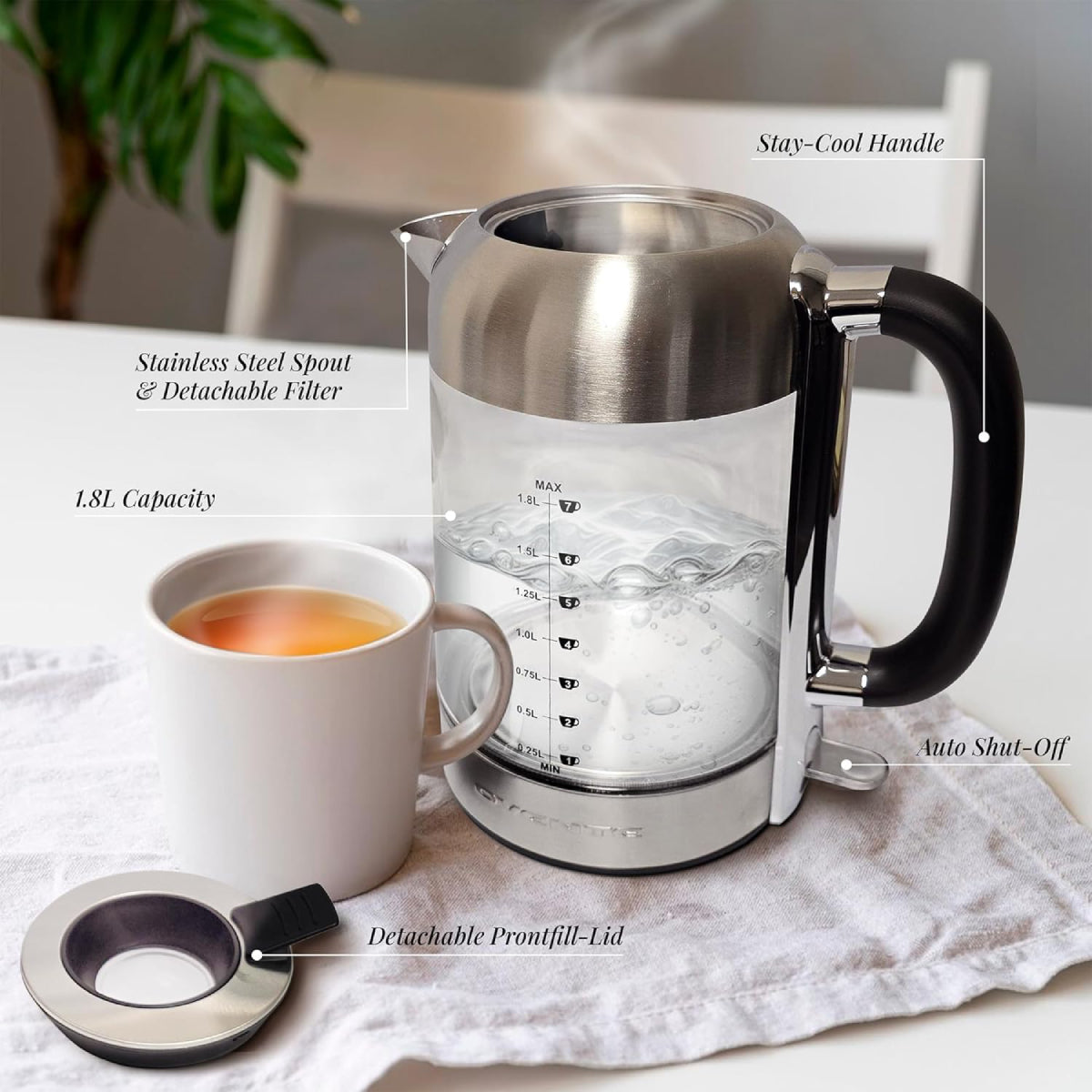 Ovente KG71S 1500W Electric Kettle with Boil Dry Protection - Silver