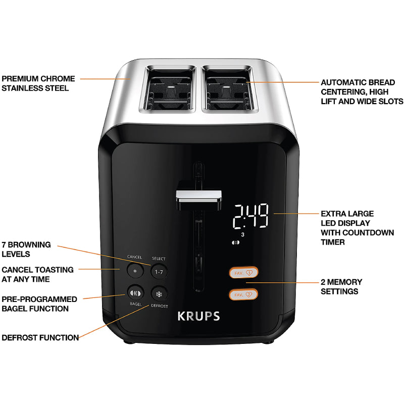 Krups KH320D50 My Memory Digital 2-Slot Toaster-Black/Stainless Steel - Curacao