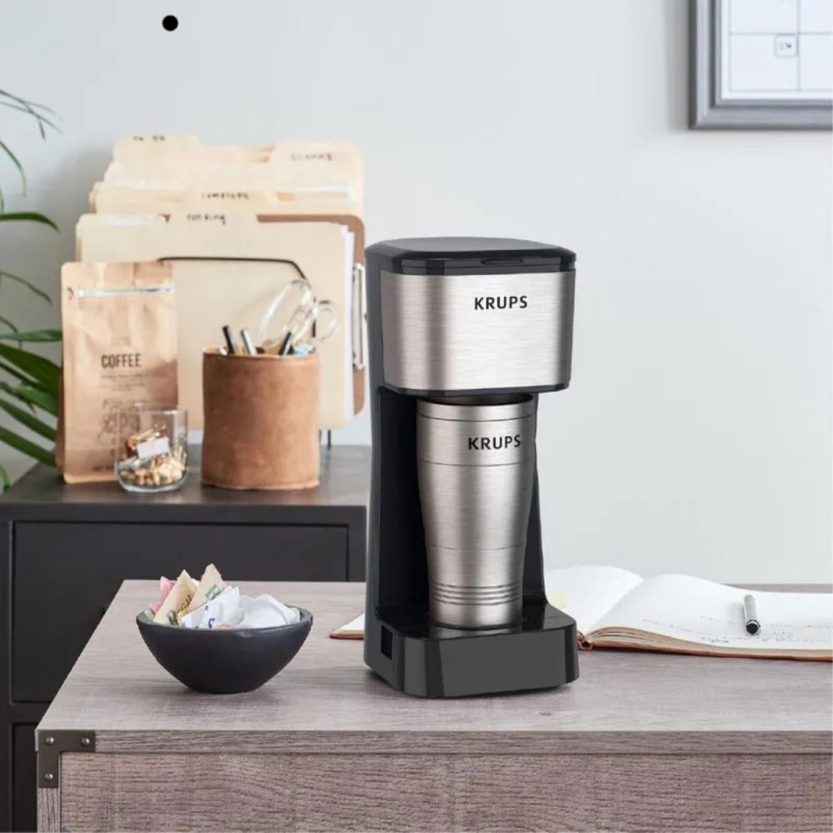 Krups Single Serve Brewer Drip Coffee Maker with Tumbler - Black/Stainless Steel