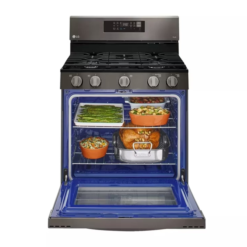 LG LRGL5823D 5.8 cu. ft. Smart Fan Convection Gas Range with Air Fry & EasyClean - Black Stainless Steel - Curacao