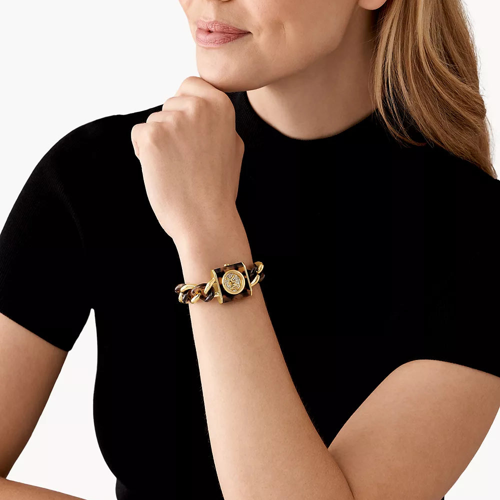 Michael Kors Petite Women's 25mm Chain Bracelet Watch - Gold/Tortoise