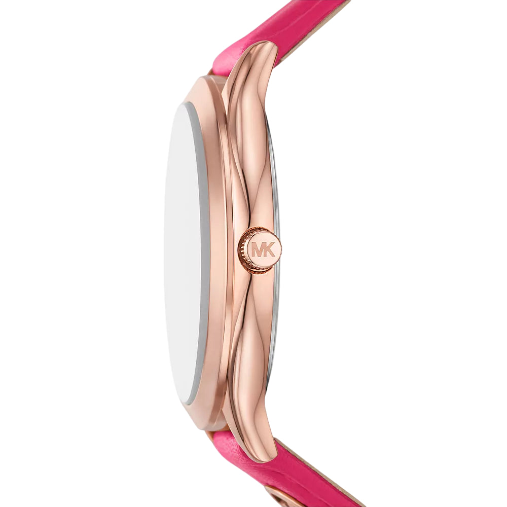 Reloj Michael Kors Slim Runway para mujer, correa rosa de 38 mm y esfera blanca