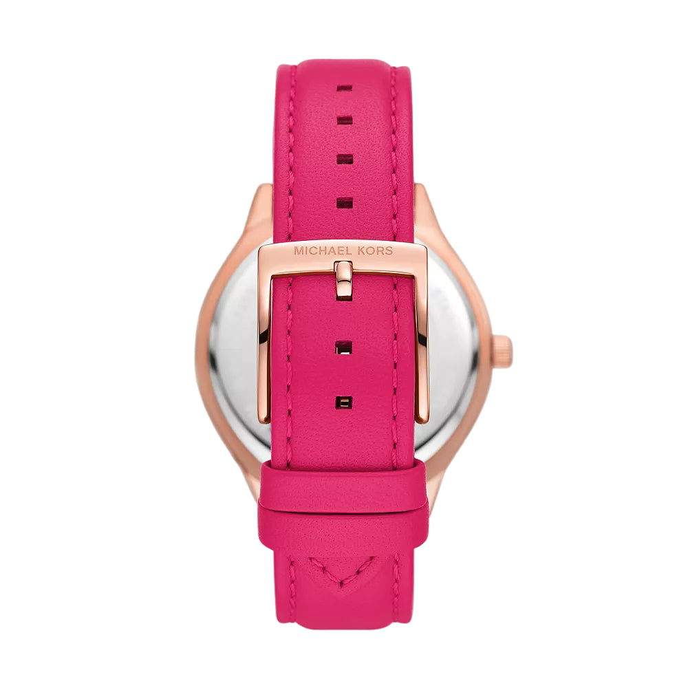 Reloj Michael Kors Slim Runway para mujer, correa rosa de 38 mm y esfera blanca