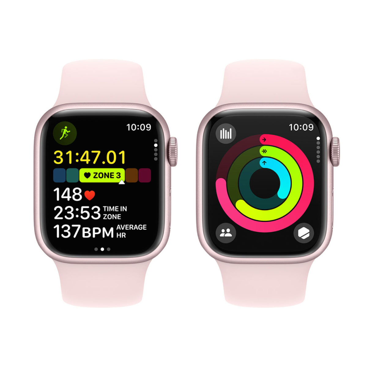 Apple Watch Series 9 Unisex 41mm Aluminum Case Smartwatch with Pink Sport Band (S/M) - GPS + Cellular