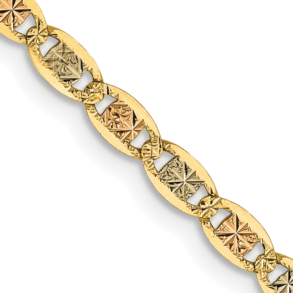 14K Tri-Color Gold Unisex 22" Pave Valentino Chain