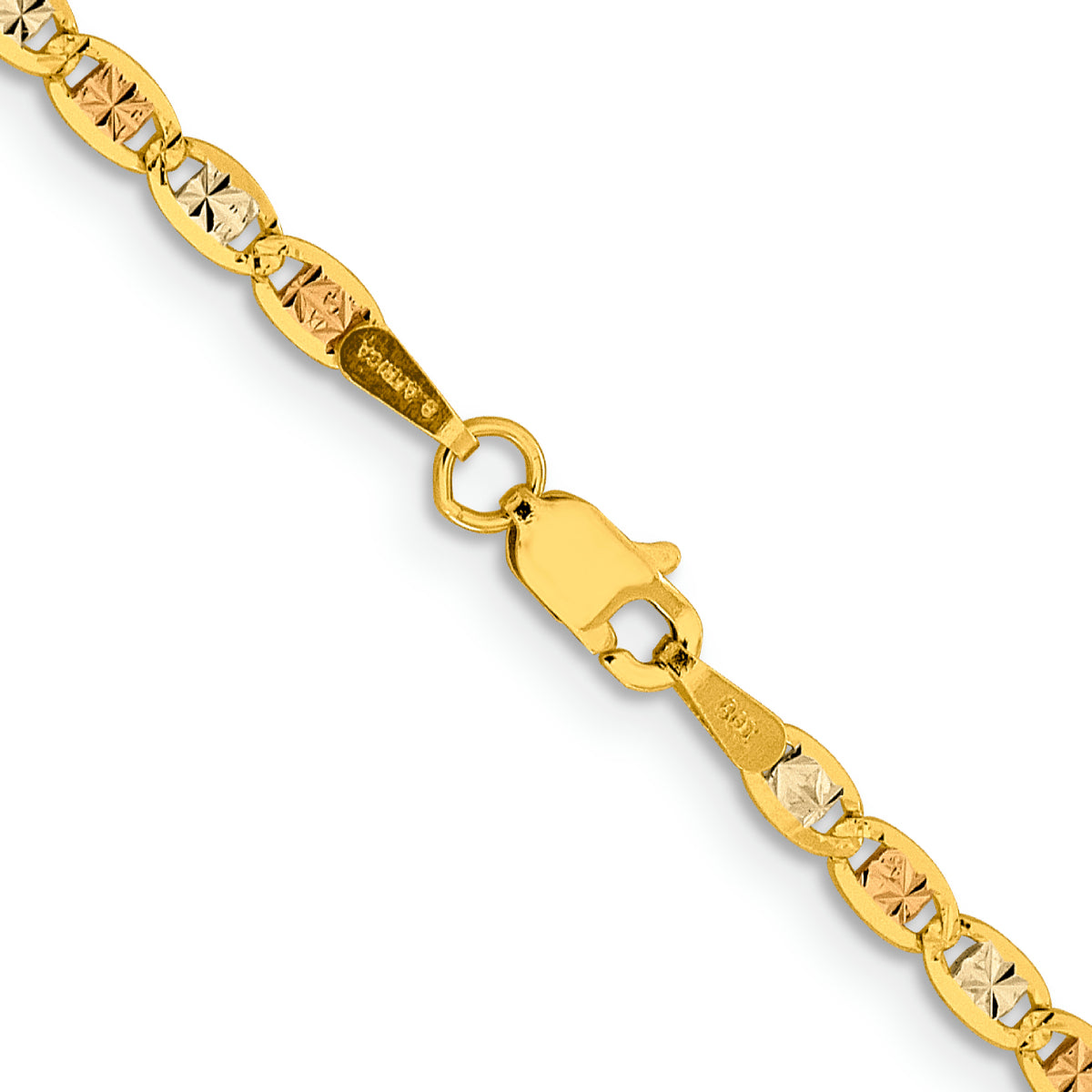 14K Tri-Color Gold Unisex 22" Pave Valentino Chain