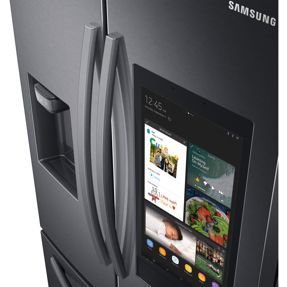 Samsung RF27T5501SG 26.5 cu. ft. French Door Refrigerator with Family Hub, External Water and Ice Dispenser - Black Stainless Steel - Curacao