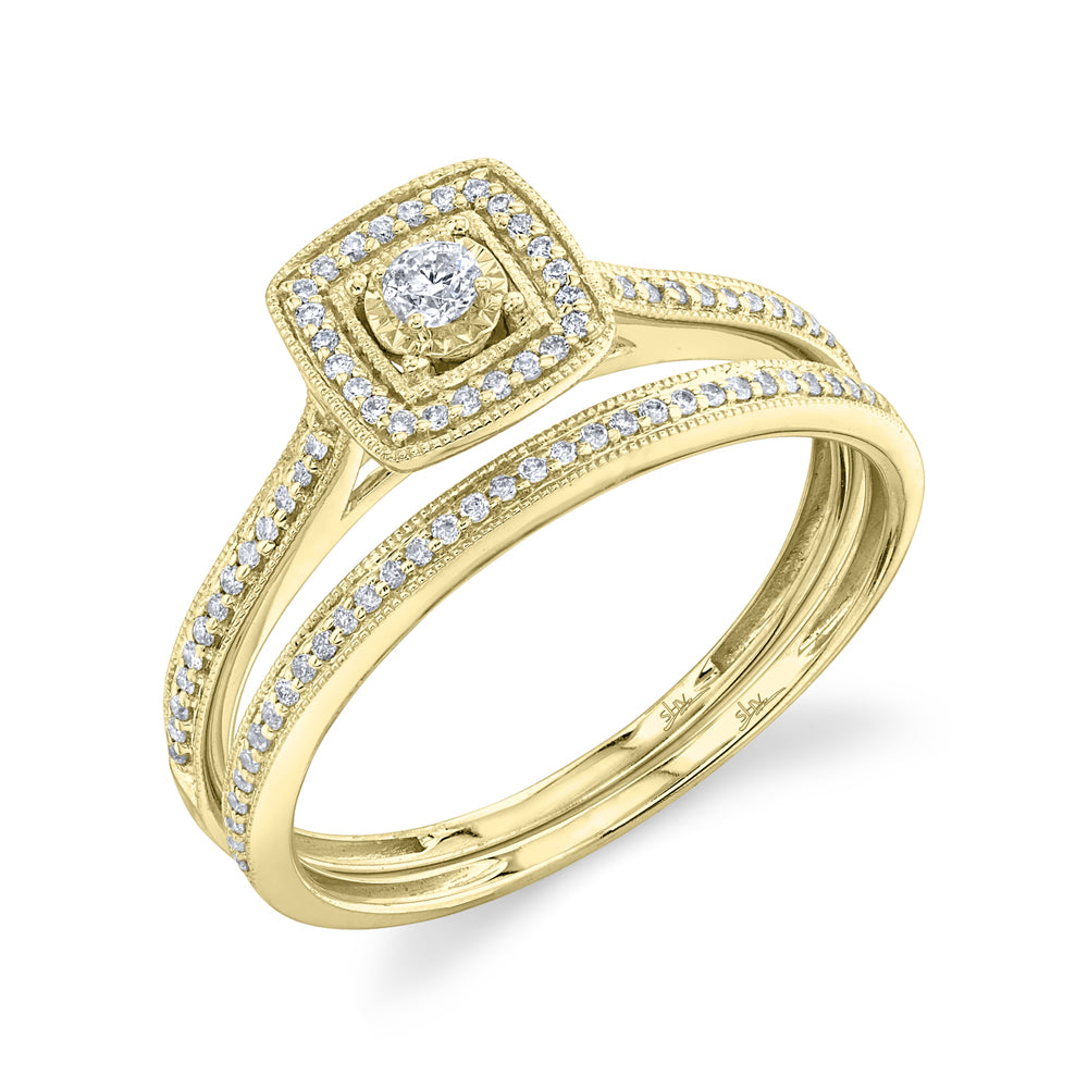 Shy Creation 0.23 ct. Round Diamond Wedding Set in 14K Yellow Gold - Size 7 - Curacao