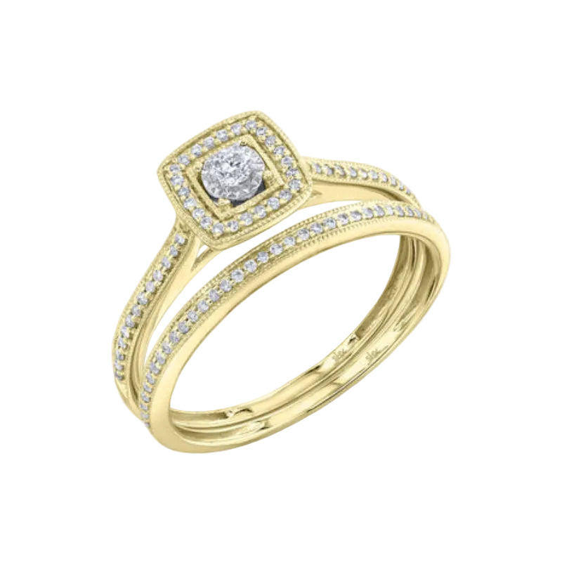 Shy Creation 0.23 ct. Round Diamond Wedding Set in 14K Yellow Gold - Size 7 - Curacao