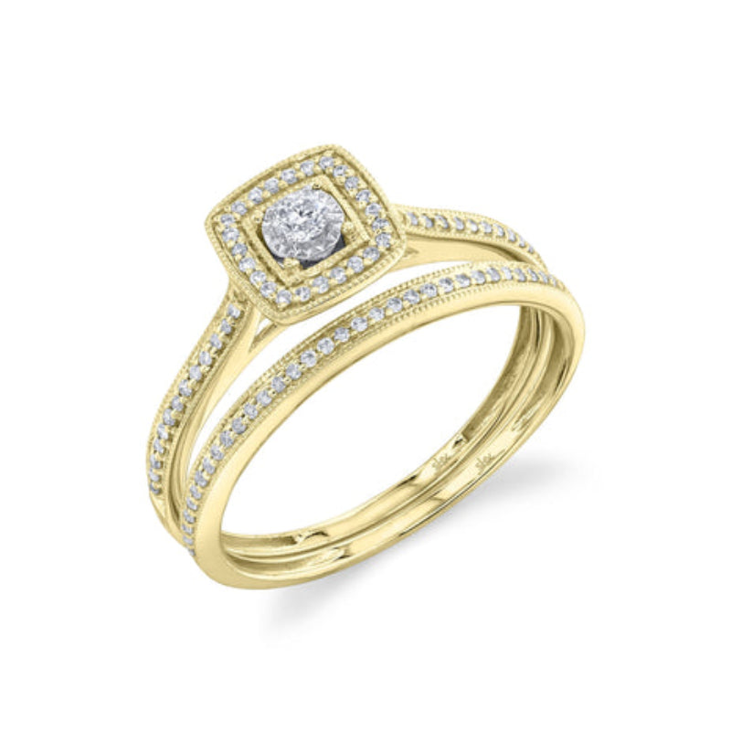 Shy Creation 0.23 ct. Round Diamond Wedding Set in 14K Yellow Gold - Size 7 - Curacao