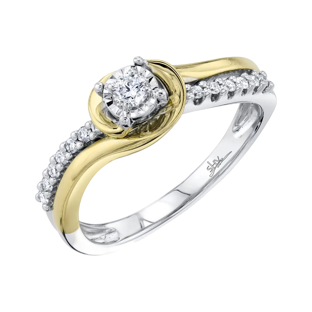 Shy Creation 0.22ct 14k Two-tone Yellow Gold Round Diamond Engagement Ring - Curacao