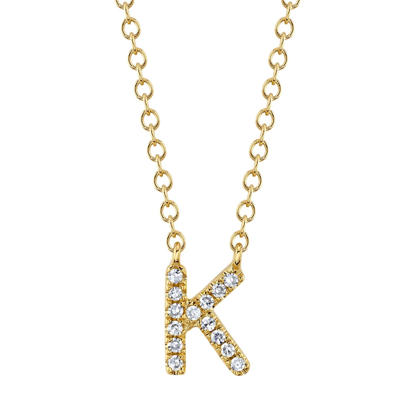 Shy Creation Initial Letter "K" 18" 0.05 ct. Diamond Initial Pendant Necklace in 14K Yellow Gold