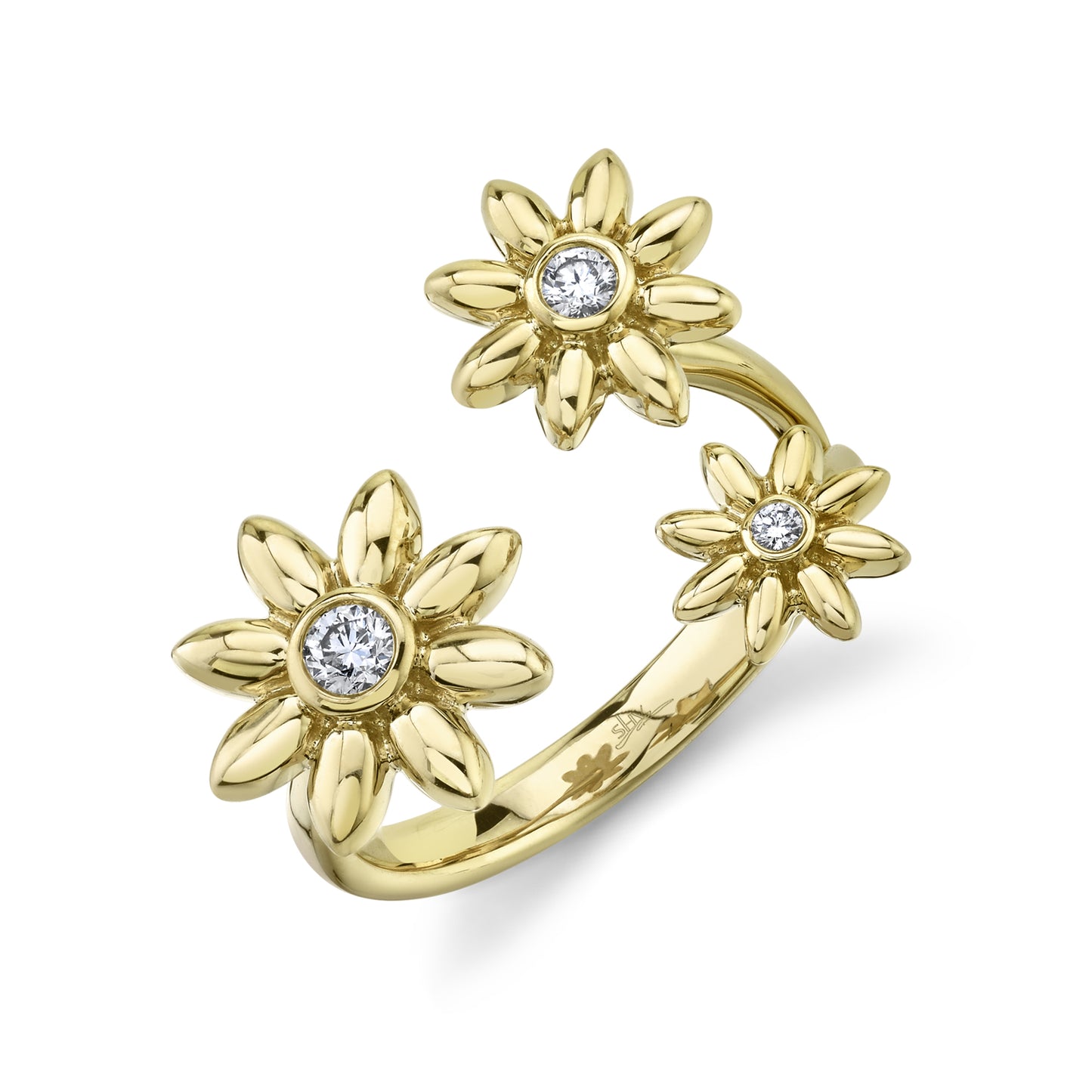 Shy Creation Kate Women's 0.15 ct. Diamond Flower Ring in 14K Yellow Gold - Curacao