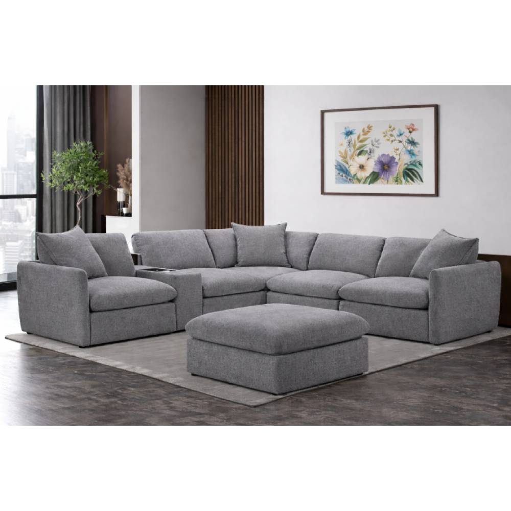 Avalon Cloud Sectional Sofa Set with Speaker and Ottoman by Lifestyle - Gray