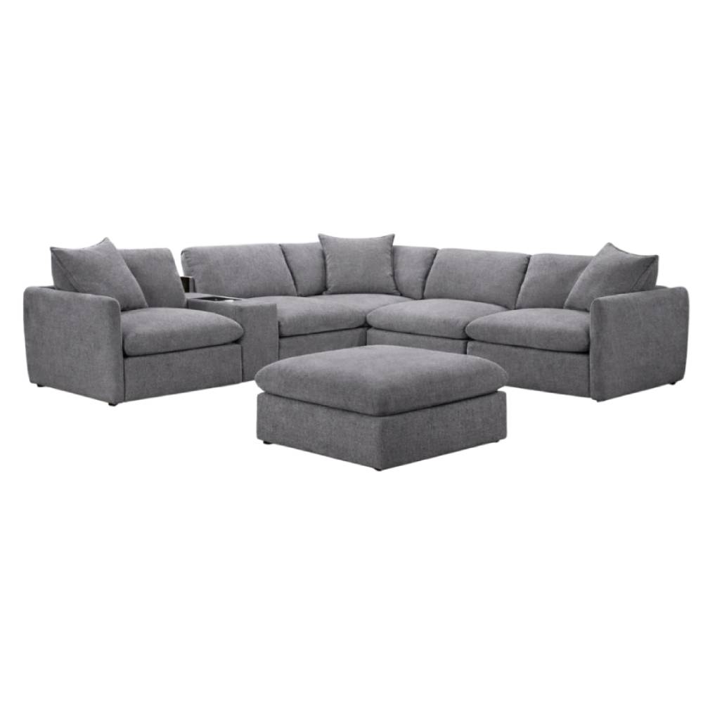Avalon Cloud Sectional Sofa Set with Speaker and Ottoman by Lifestyle - Gray