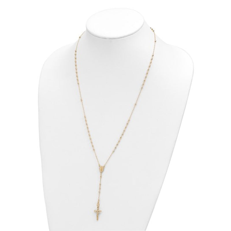 Quality Gold Women's Polished Faceted Beads Rosary Necklace in 14K Yellow Gold