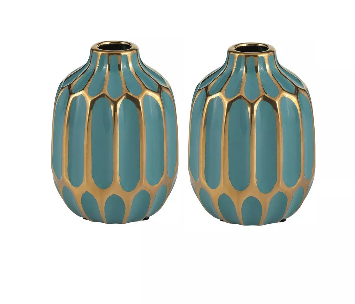 Sagebrook Home Contemporary 5" Ceramic Vase (Set of 2) - Assorted Colors