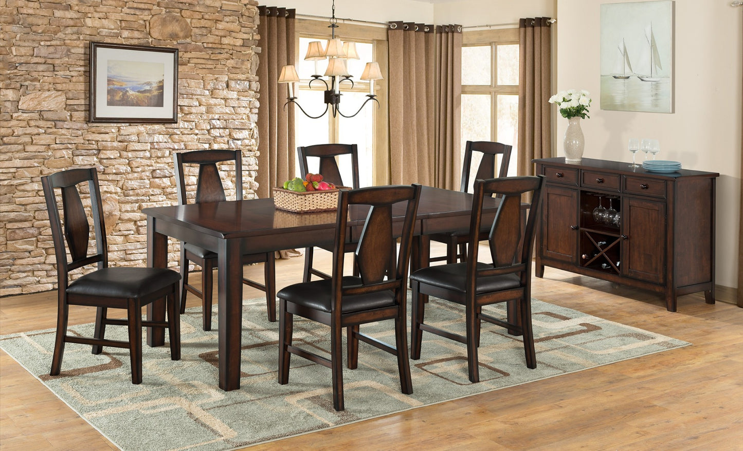 Tuscan Hills Dining Table with 6 Chairs and Self Storing Butterfly Leaf by Vilo Home - Walnut - Curacao