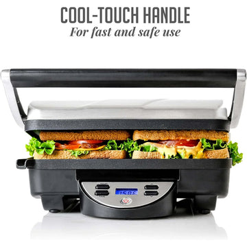 Ovente GP1000BR Panini Press Grill Sandwich Maker - Silver/Black