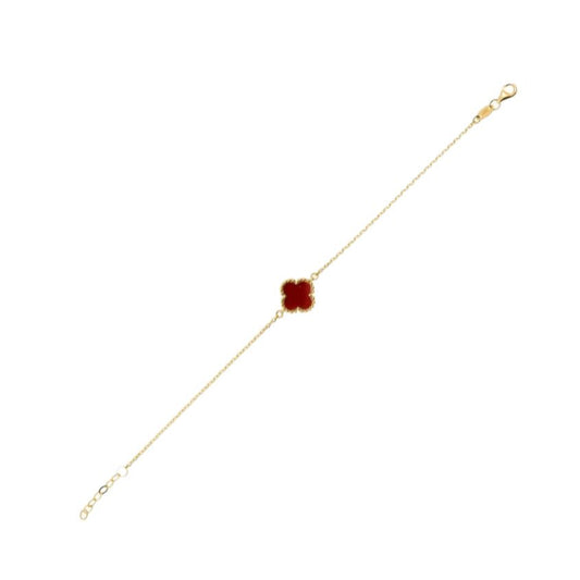 14K Yellow Gold Red Clover Bracelet