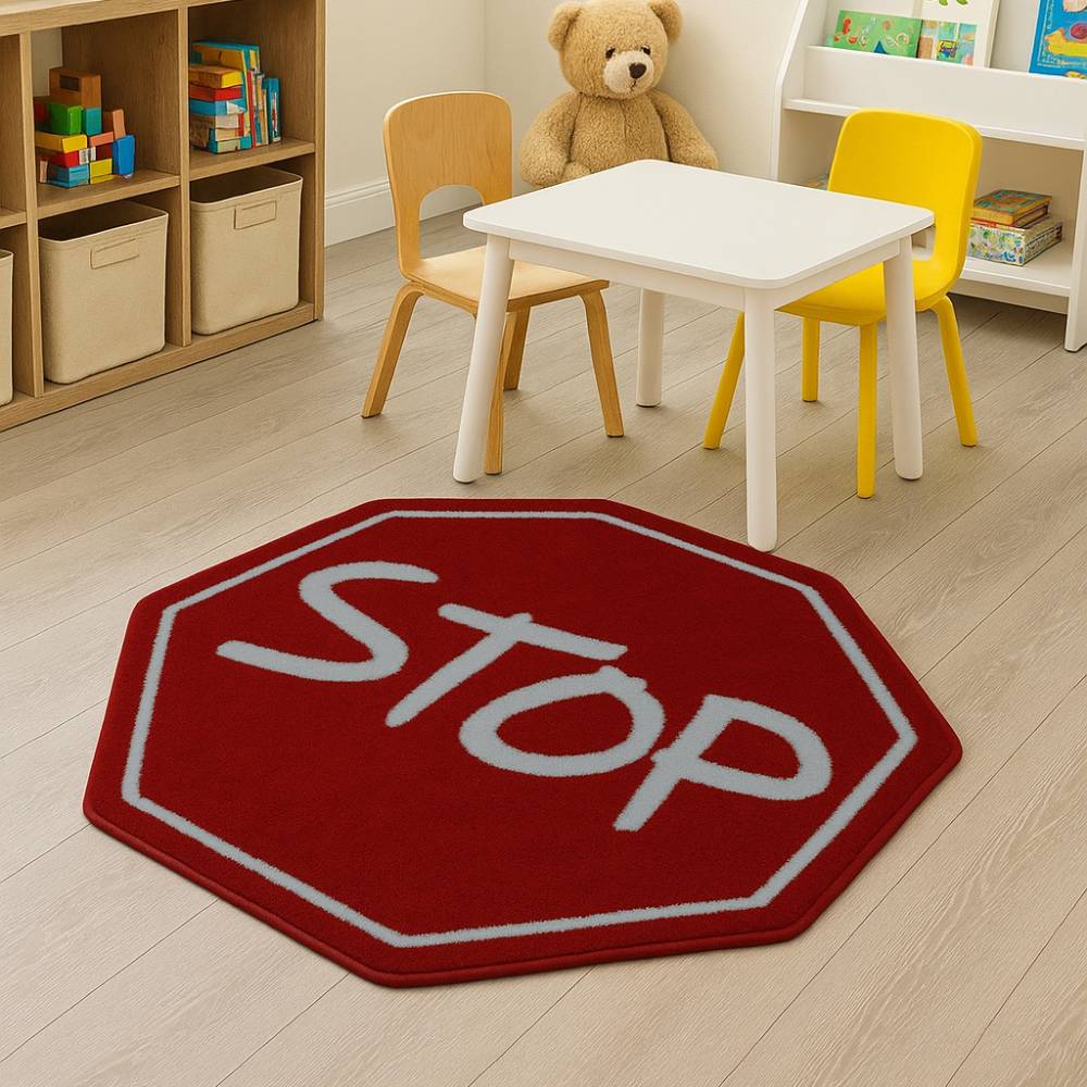 L.A Rugs 3' 3" x 3' 3" Fun Time Stop Sign Cut Area Rug - Red