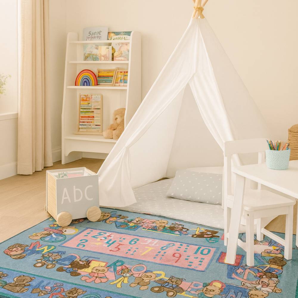 L.A Rugs Teddies and Letters Rectangular Area Rug - Blue