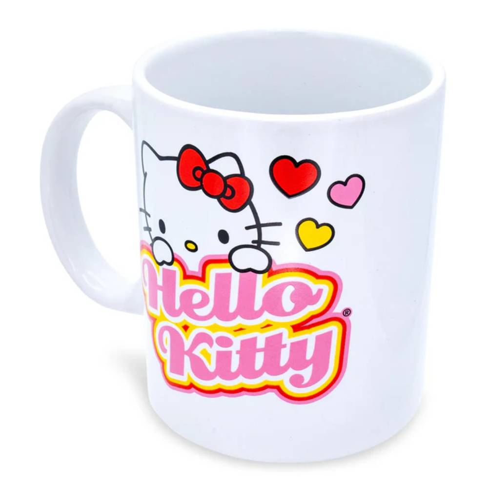 Sanrio Hello Kitty 12 oz Peek-A-Boo Hearts Ceramic Mug - White