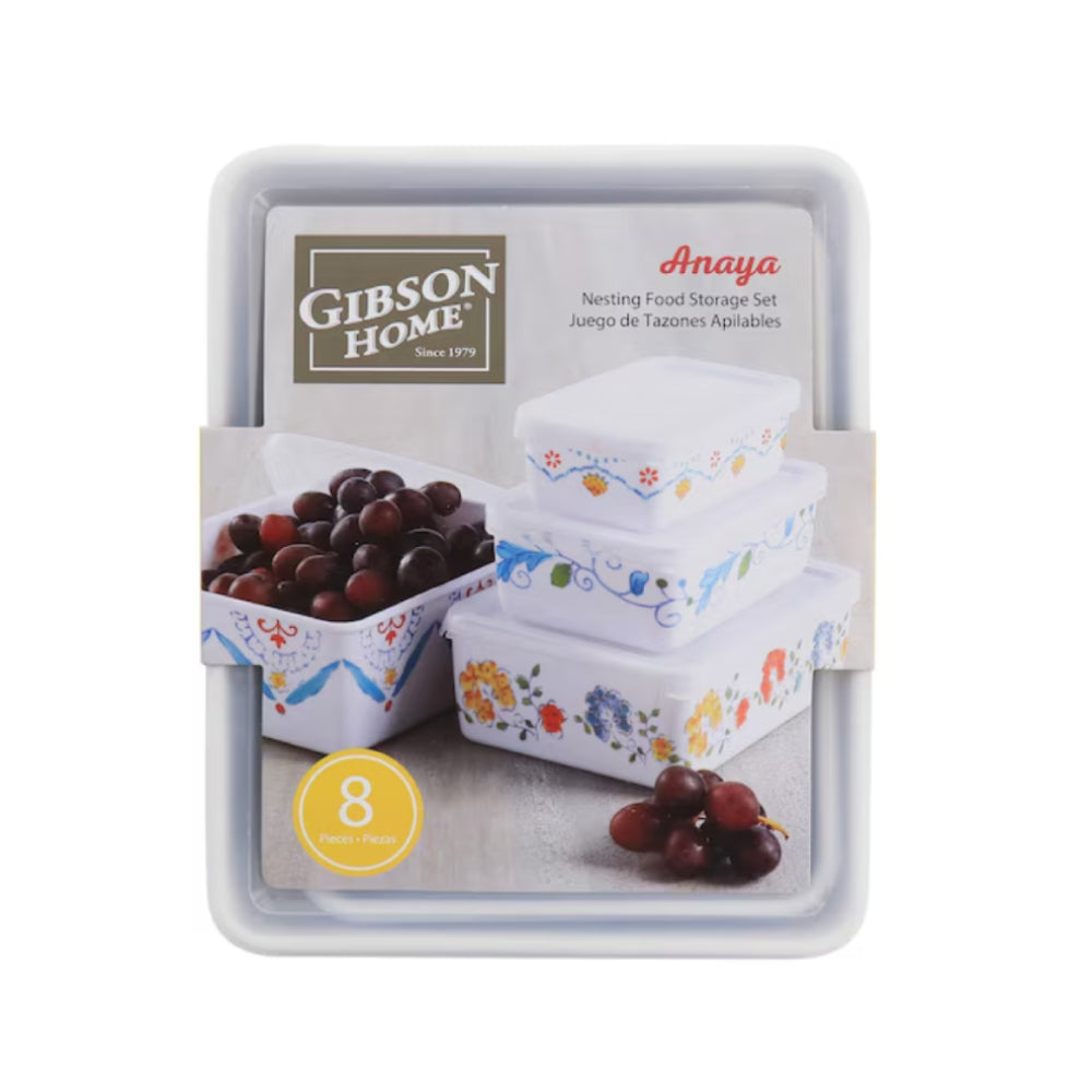 Gibson Home 8 Piece Anaya Rectangular Nesting Food Storage Set