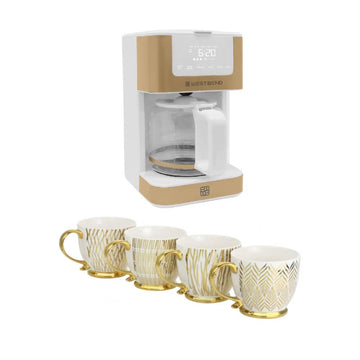 Bundle: West Bend Timeless 12 Cup Hot & Iced Coffee Maker - White/Gold + Gibson Home Gold Finch Electroplated 16.7 oz Mug - Assorted