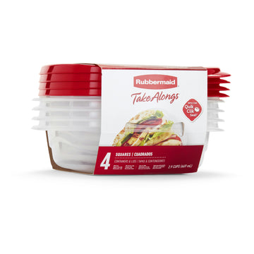 Rubbermaid TakeAlongs Medium Square Food Storage Containers with Lids (4-Piece) - Red